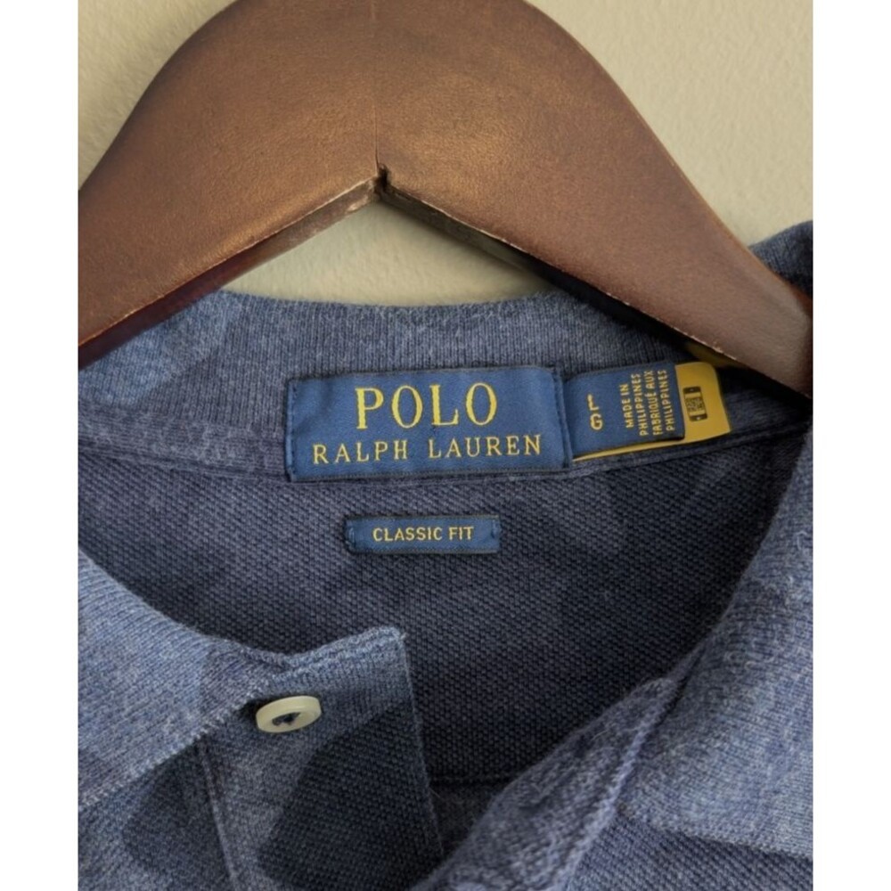 Polo Ralph Lauren Size Large Blue Camo Polo Shirt Mens Short Sleeve Classic Fit - Picture 2 of 4